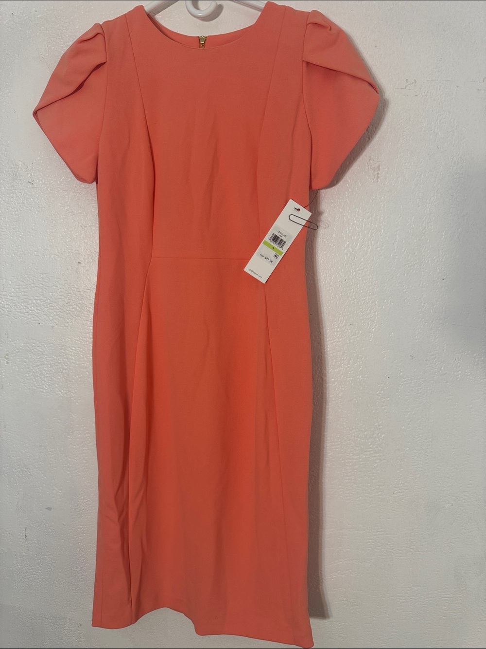 Calvin Klein Orange Puff Sleeve Sheath Dress size 4